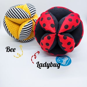 LadyBug/Bee Montessori Ball, Cloth Ball for Baby from 1st weeks, Baby Shower Gift / Christmas Gift and many other occasions, Development Toy image 2