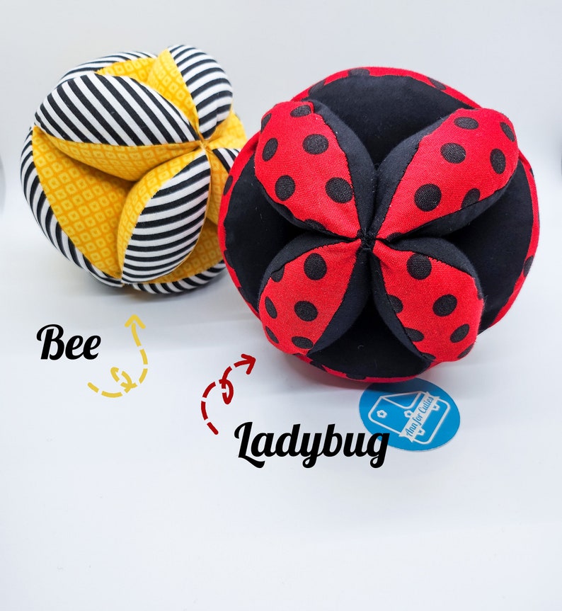 LadyBug/Bee Montessori Ball, Cloth Ball for Baby from 1st weeks, Baby Shower Gift / Christmas Gift and many other occasions, Development Toy image 2