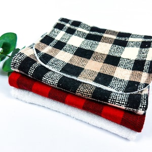 Cozy Baby Name Tag Burp Clothes -&gt; 3 Style Red and Beige Checkered Pattern... Personalized Baby Shower Gift! Burp Rags with Embroidery Names