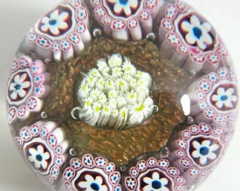 Murano Glass Paperweight, Vintage, Millefiori with Gold, inv 151