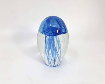 Vintage Art Glass Paperweight Jellyfish Blue, Blown Glass