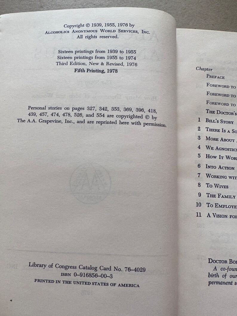 AA Alcoholics Anonymous 3rd Edition 1976/1978 Fifth Printing - Etsy