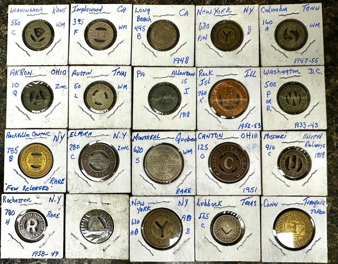 Single Line Train Tokens 20 Train/bus Tokens 1918-1955 Collection. Us/canada - Etsy