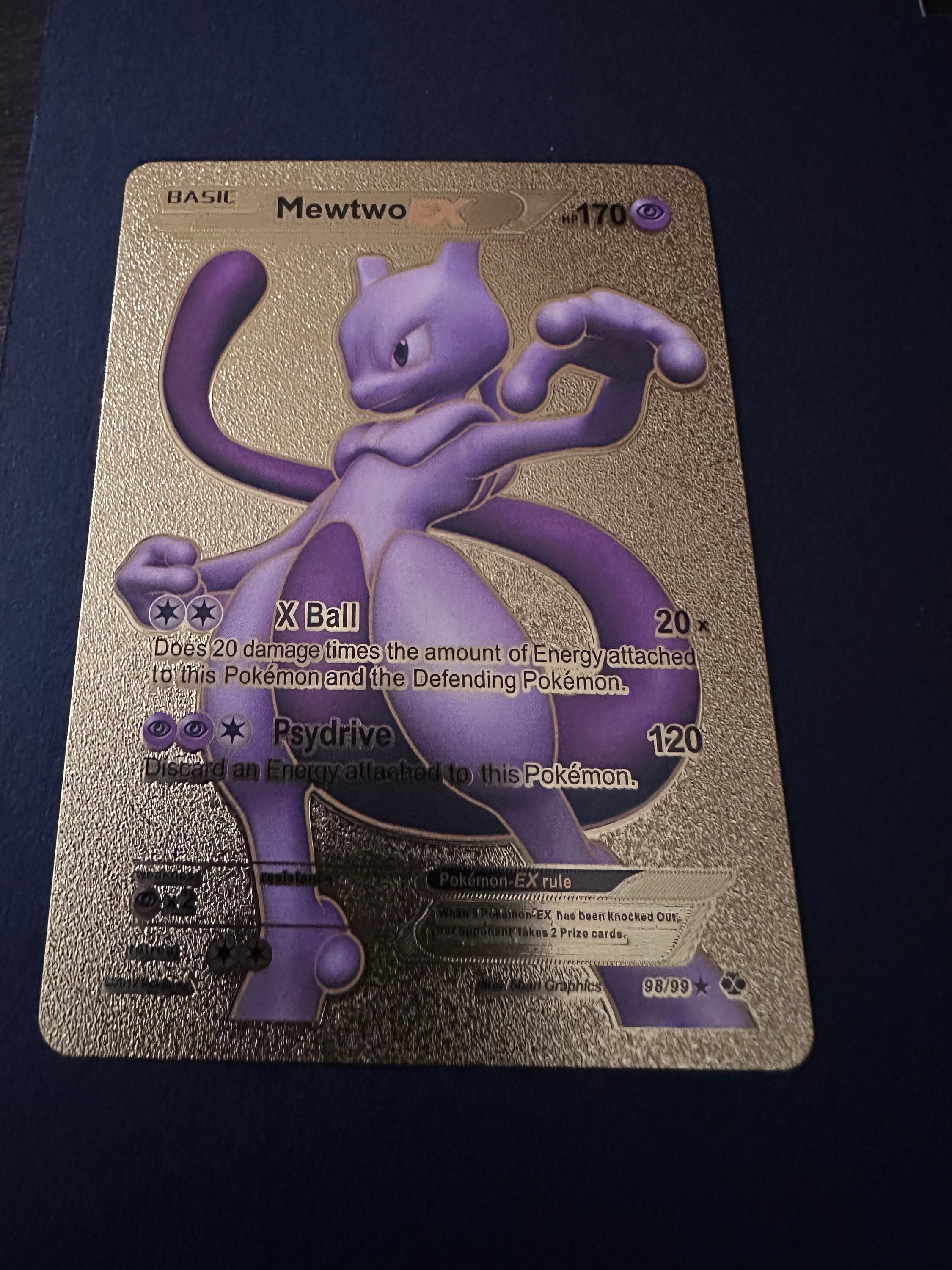 ⭐Carte Pokémon Mewtwo Ex Full Art En Métal Gold Doré⭐
