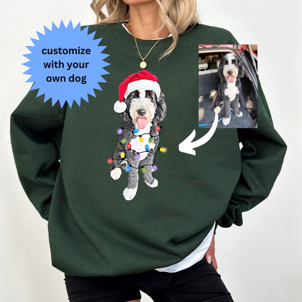 Custom Dog Sweatshirt, Holiday gift for Dog Lovers, Holiday Pet Crewneck, Personalized dog Christmas sweater hoodie, Custom Pet Illustration