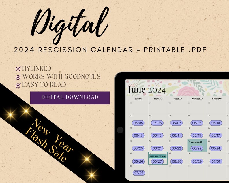 2025 DIGITAL RESCISSION CALENDAR Printable .pdf Bundle Loan Signing