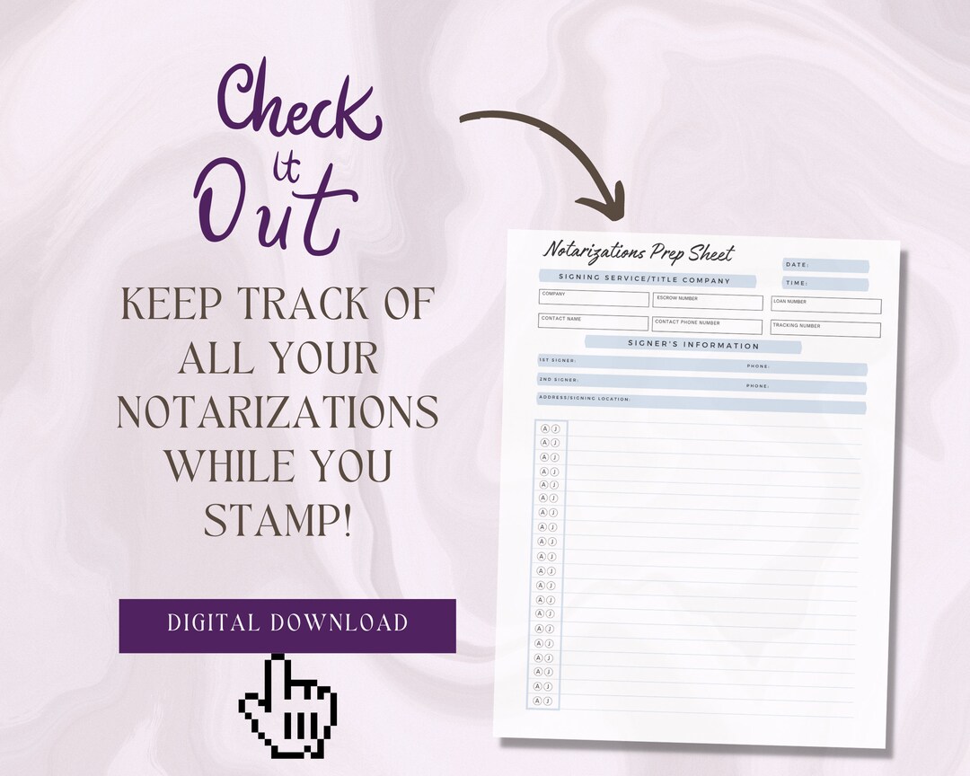 Printable Notary Public Preparation Sheet Loan Signing Agent Supplies
