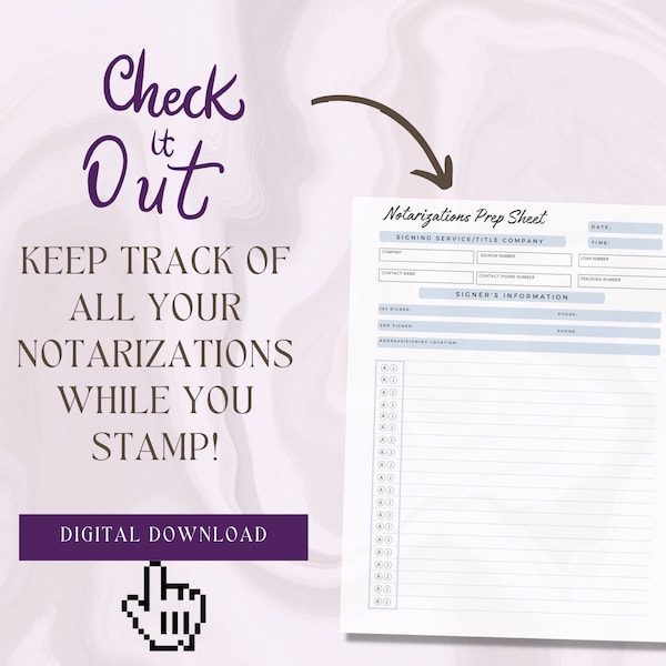 Printable Notary Public Preparation Sheet| Loan Signing Agent Supplies| Notary Public Template | Printable PDF| Digital Download