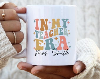 Teacher Personal Gift Mug, In My Teacher Era Mug, Teaching Team Custom Gifts, Retro Teacher Name Cup, Teaching Staff Xmas Gift, New Educator