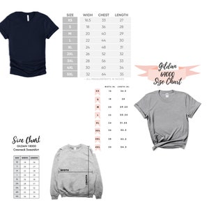May include: Size chart for Gildan 18000 crewneck sweatshirt and Gildan 64000 t-shirt. The chart shows measurements in inches for sizes XS to 5XL. The chart includes width, chest, and length measurements.
