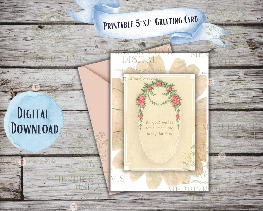 Printable Birthday Card 5x7, Vintage Card, Boho Card, Instant Download ...