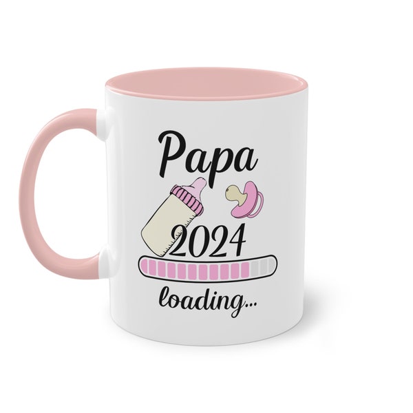 Papa 2024 loading Tasse für werdende Väter Papas Schwangerschaft Geschenk Idee Vater Vatertag Geschenkidee Weihnachten rosa Farbe