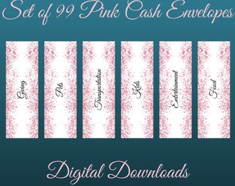 99 Cash Envelopes Money System | Pink Glitter | Download and Print | Digital Product | Budgeting Support | Save Money