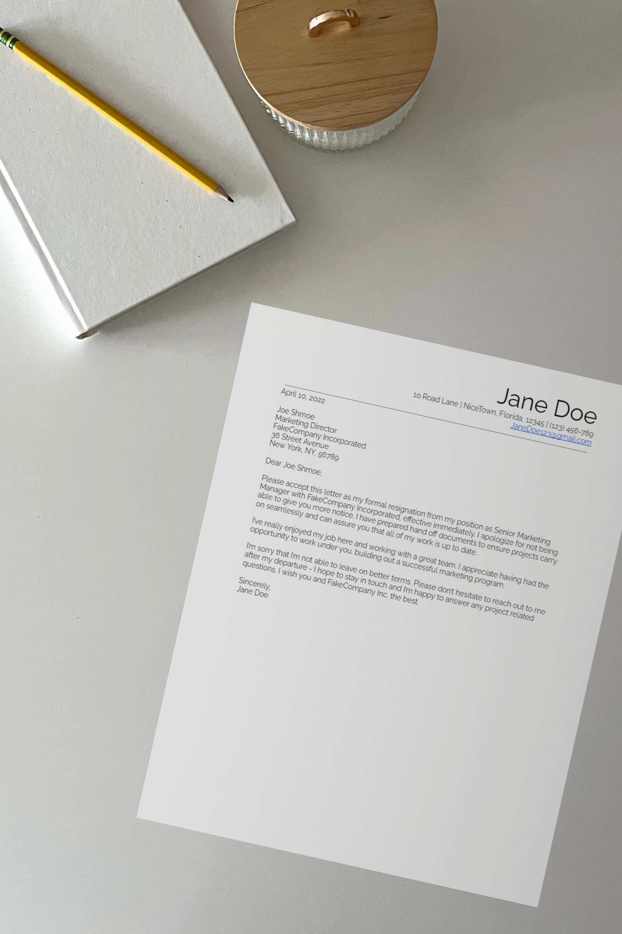 Immediate Resignation Letter Template Instant Download Editable