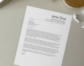 Simple Editable Cover Letter Template for recent grad, instant download, modern