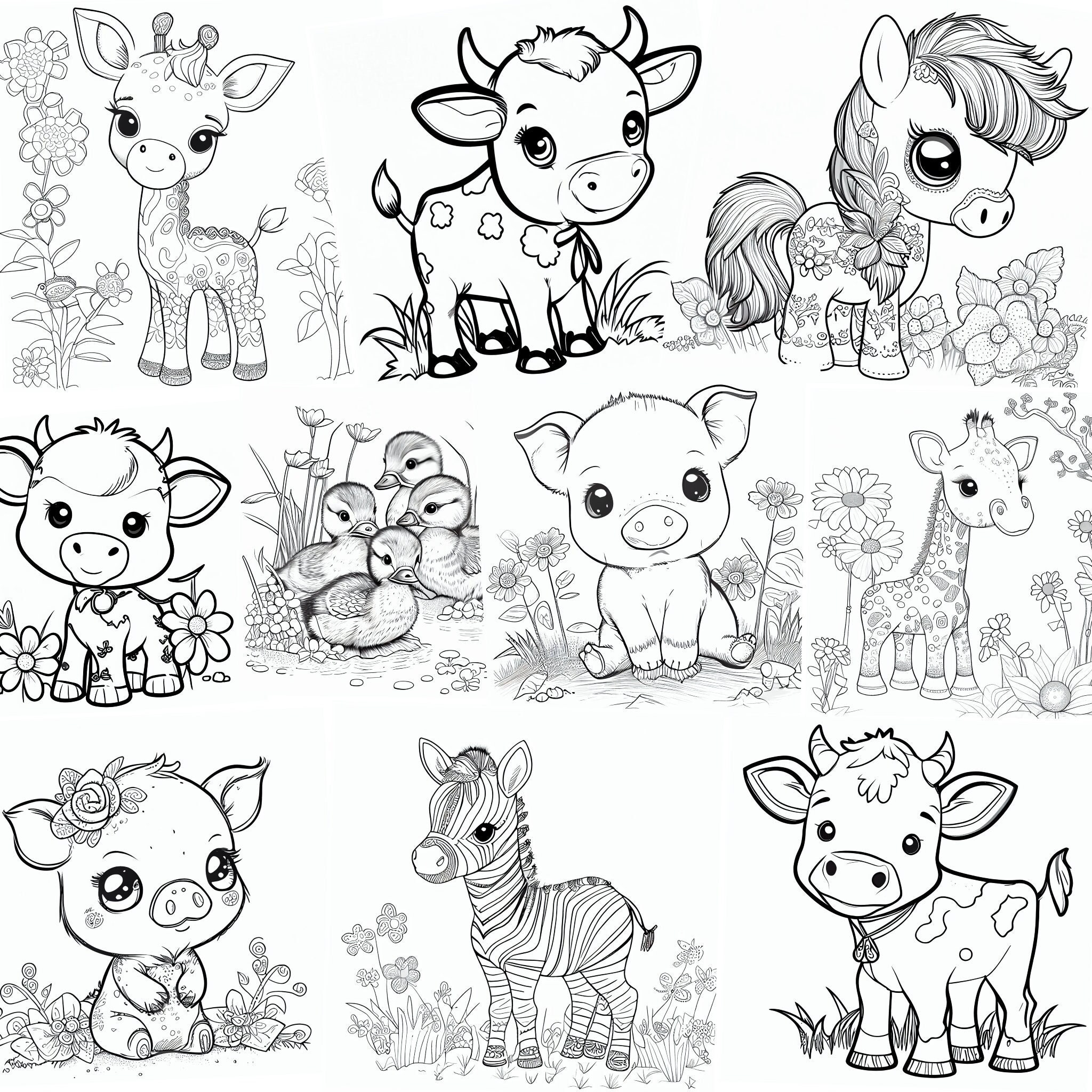 Cute Animals 6 Coloring Ebook (10 Cute Digital/printable Pages) Etsy