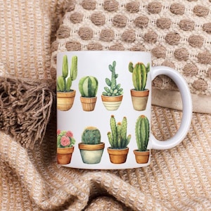Cactus Mug, Cactus Design Mug, Succulent Mug, Cactus Coffee Mug, Cactus Tea Mug, Cactus Print Mug, Ceramic Cactus Mug, Desert Plant Mug