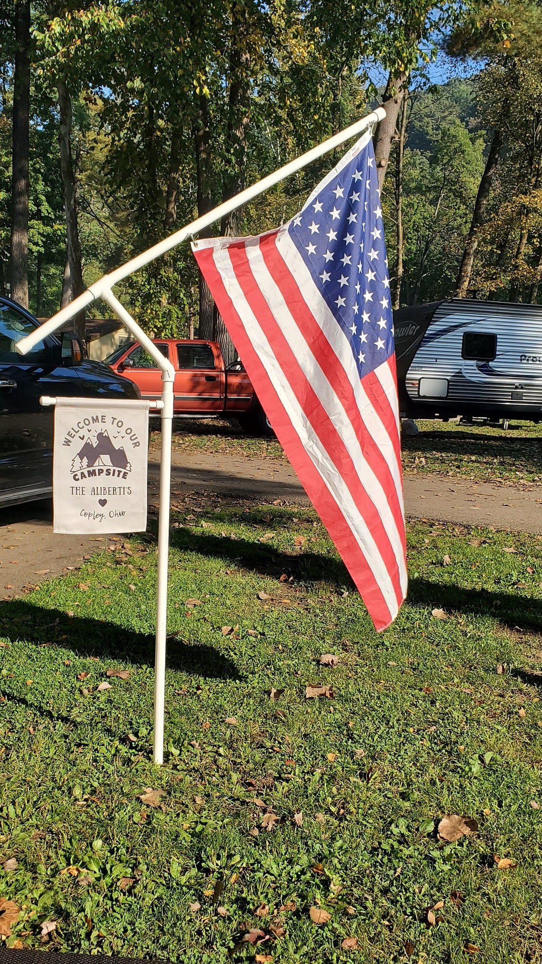 Custom Made Outdoor RV Portable PVC Campground Flag Pole Rotating With