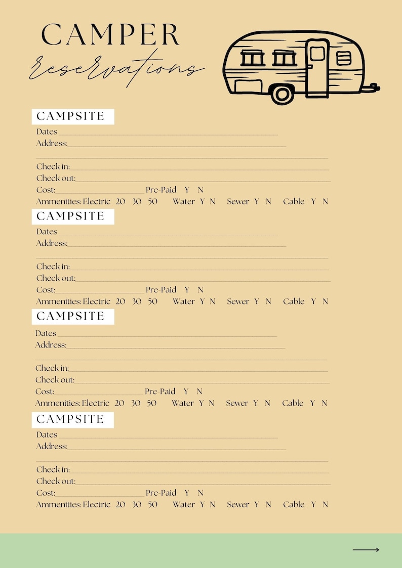 Complete RV Camper Printable Checklist Set Packing List, Shopping List