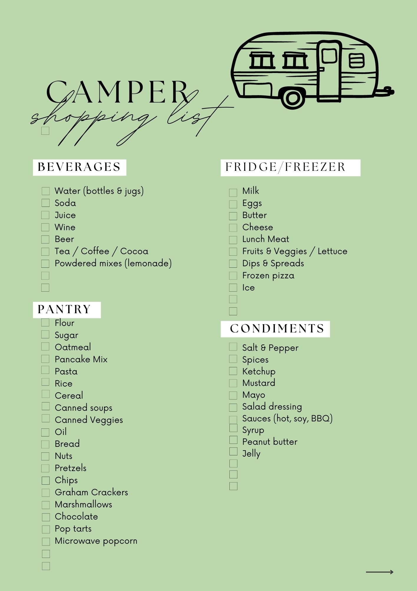 Complete RV Camper Printable Checklist Set Packing List Shopping List Complete RV Camper Printable Checklist Set Packing List Shopping List