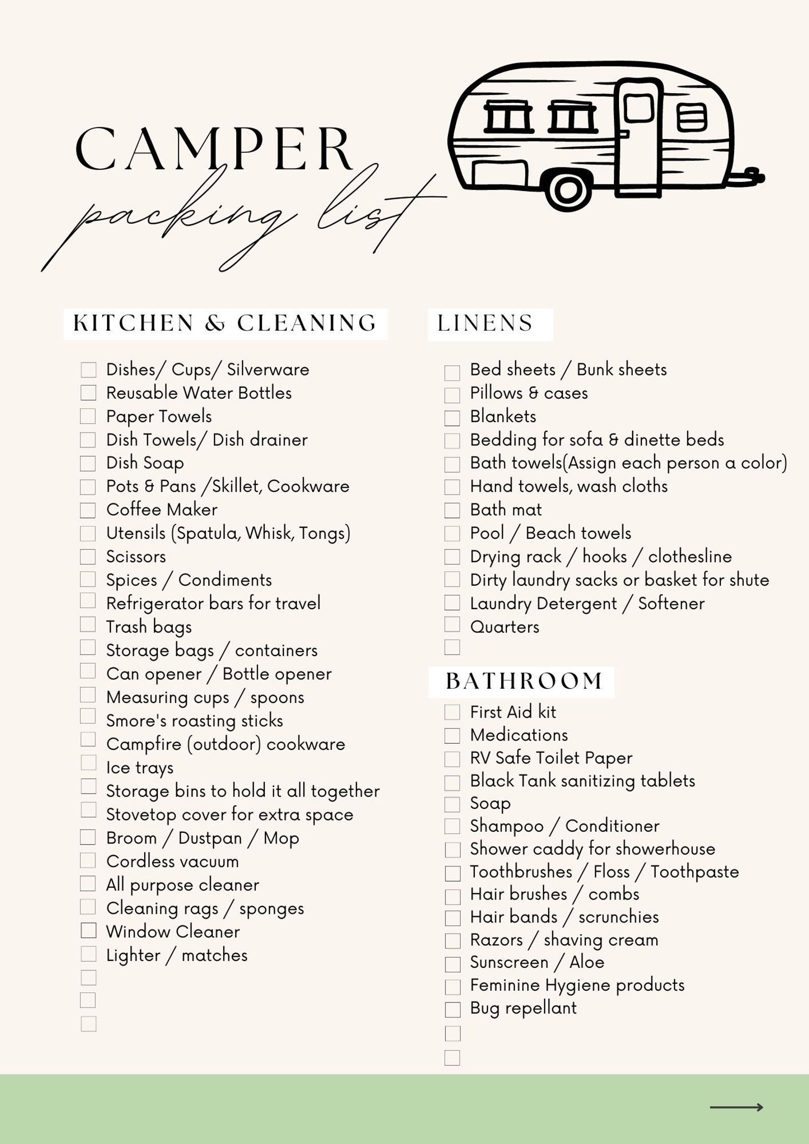 Complete RV Camper Printable Checklist Set Packing List Shopping List Complete RV Camper Printable Checklist Set Packing List Shopping List