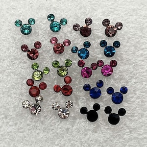 Mickey Mouse Colorful Gem Stud Earrings | Cute Disney-Inspired Jewelry | Hypoallergenic Stainless Steel Gift for Fans
