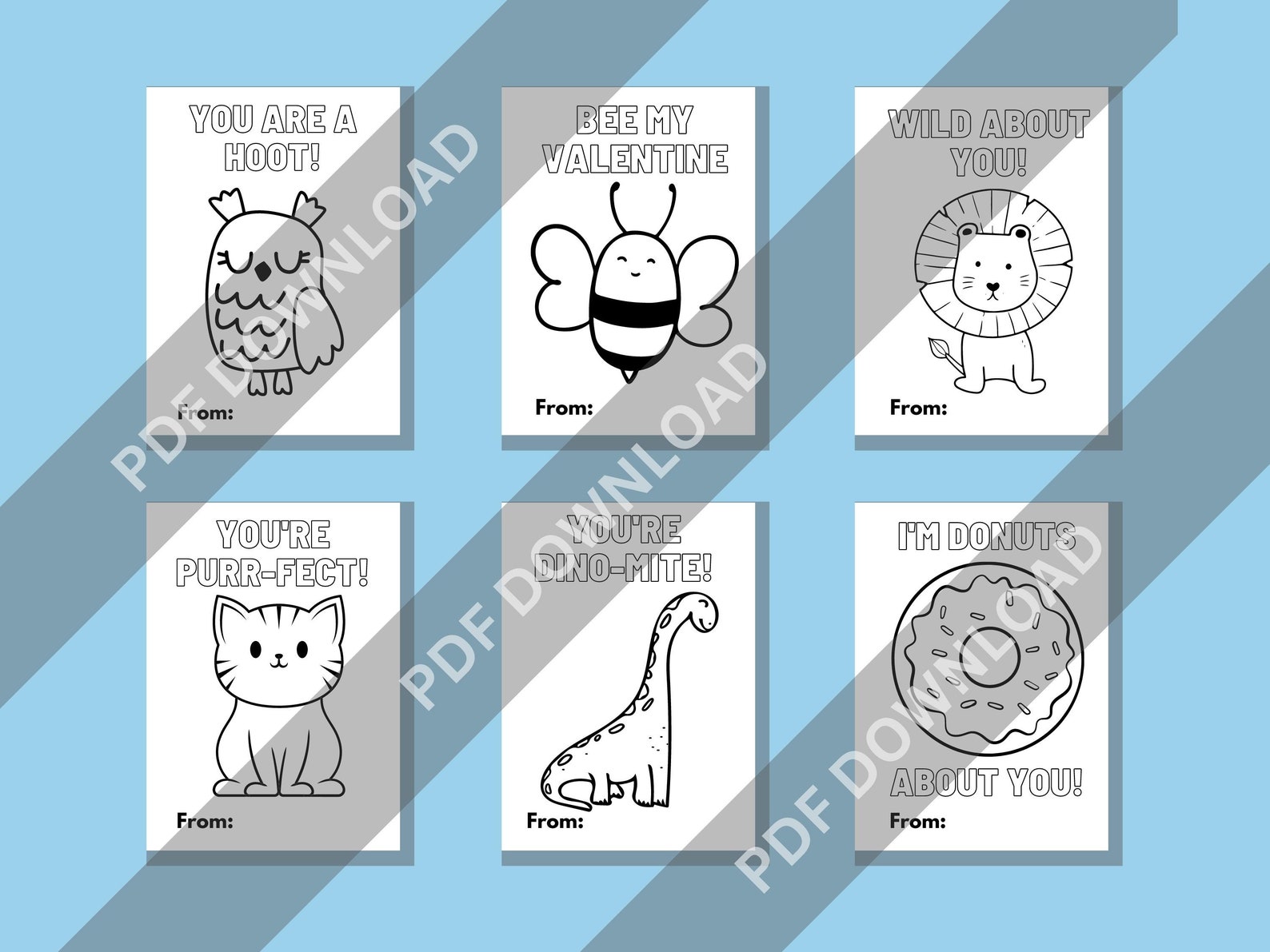 Printable Coloring Valentines Cards With 30 Fun Designs - Etsy