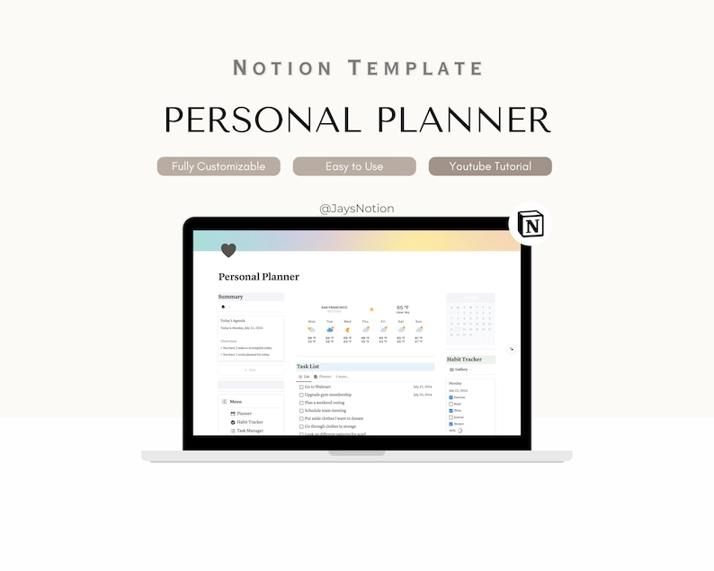 Notion Personal Planner Template, Digital Life Organizer (PDF Download ...