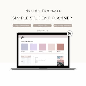 Notion Simple Student Planner Template: Academic and Study Tracker, College, School & Assignment Planning