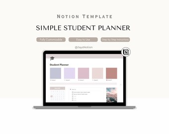 Notion Simple Student Planner Template: Academic and Study Tracker, College, School & Assignment Planning