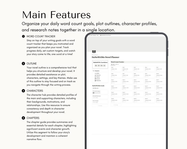 Notion Template Nanowrimo Novel Planner for Writers, Creative Writing ...