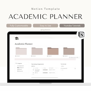 Notion Academic Planner Template, Digital Student Organizer for Classes, Assignments, Study Schedule & Semester Overview