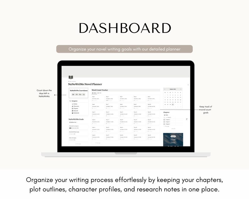 Notion Template Nanowrimo Novel Planner for Writers Creative Writing