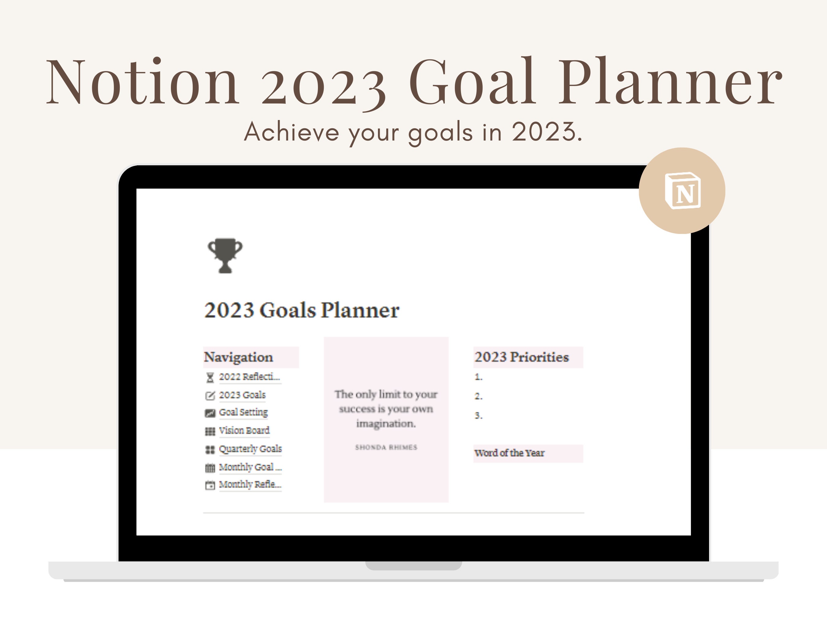 Notion 2023 Goal Planner Template Allinone Notion Template Goal