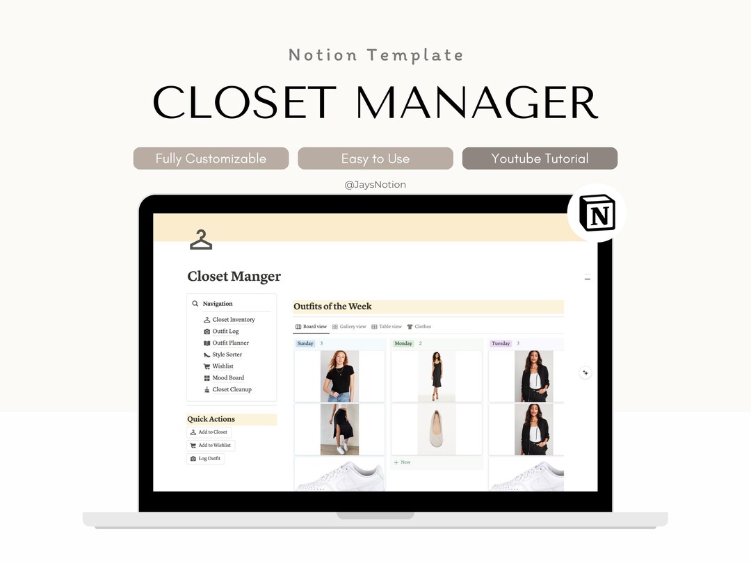 Notion Closet Organizer Template: Digital Wardrobe Planner (digital ...