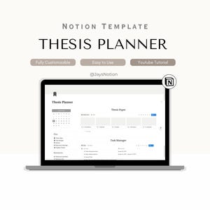 Notion Thesis Planner, Dissertation Planner, Research Organizer & Writing Tracker