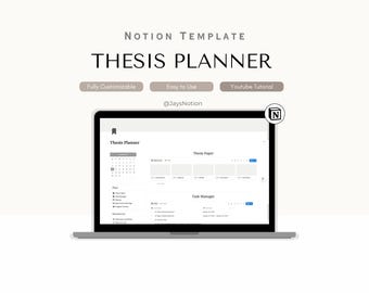 Notion Thesis Planner, Dissertation Planner, Research Organizer & Writing Tracker