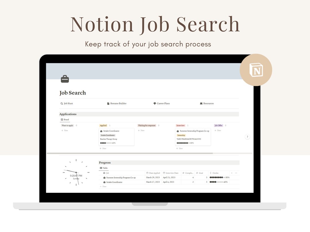 Job Search Notion Template, Notion Job Tracker, Notion Career Plan