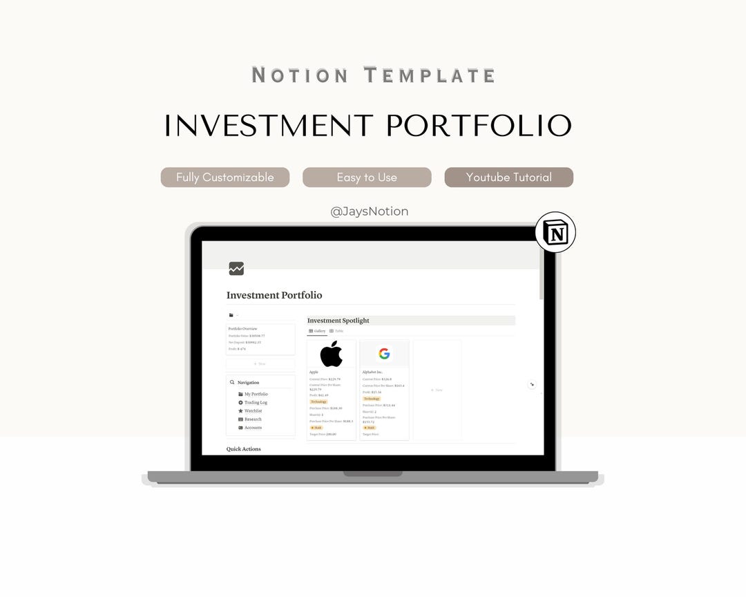 Notion Investment Tracker Template, Digital Portfolio Organizer, Stock ...