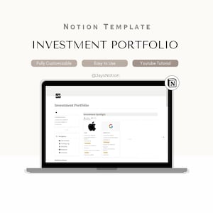 Notion投資トラッカーテンプレート、デジタルポートフォリオオーガナイザー、株式・暗号通貨ログ、投資家向け財務ダッシュボード