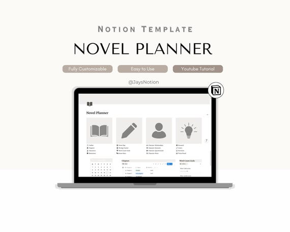 Notion Novel Planner, Book Writing Template (Digital Download)