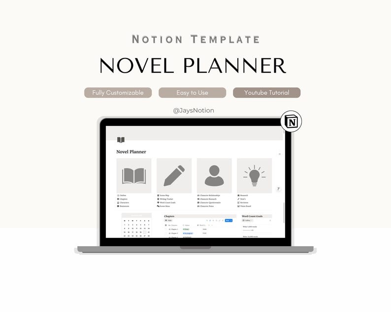 Planificador de novelas Notion, plantilla para escribir libros (descarga digital) imagen 1