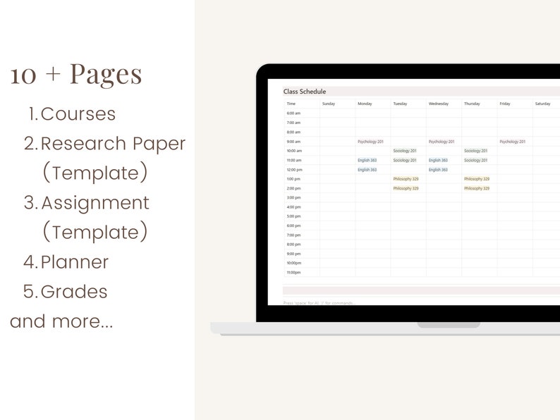 Notion Student Planner Template Academic Planner Assignment Etsy