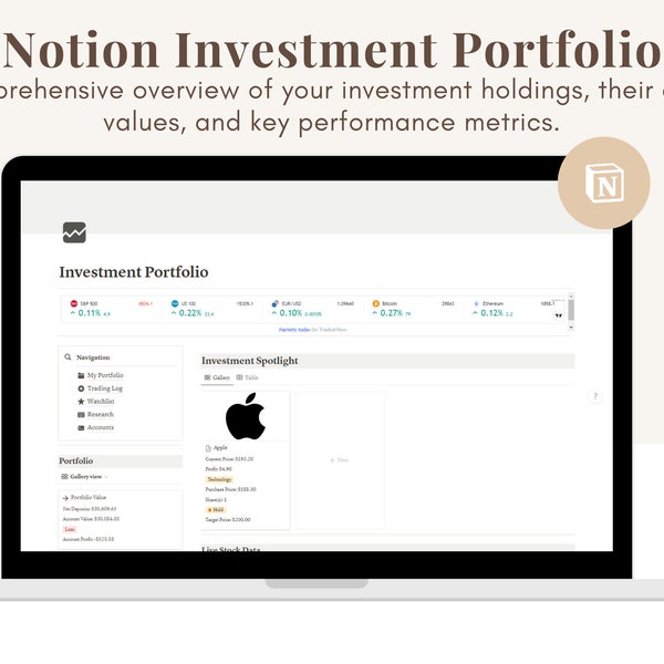Notion Investment Tracker, Investment Portfolio, Investment Tracker, Stock Tracker, Stock Market + FREE Investing for Beginners Ebook