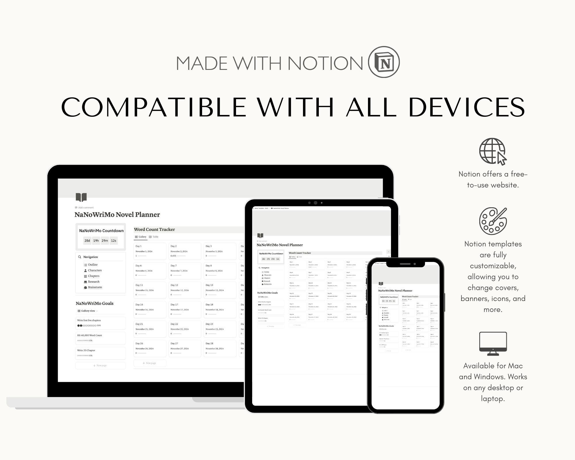 Notion Template Nanowrimo Novel Planner for Writers, Creative Writing ...