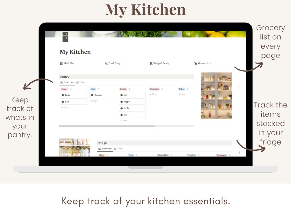 Notion Meal Plan Template, Notion Digital Nutrition, Notion Recipe Book