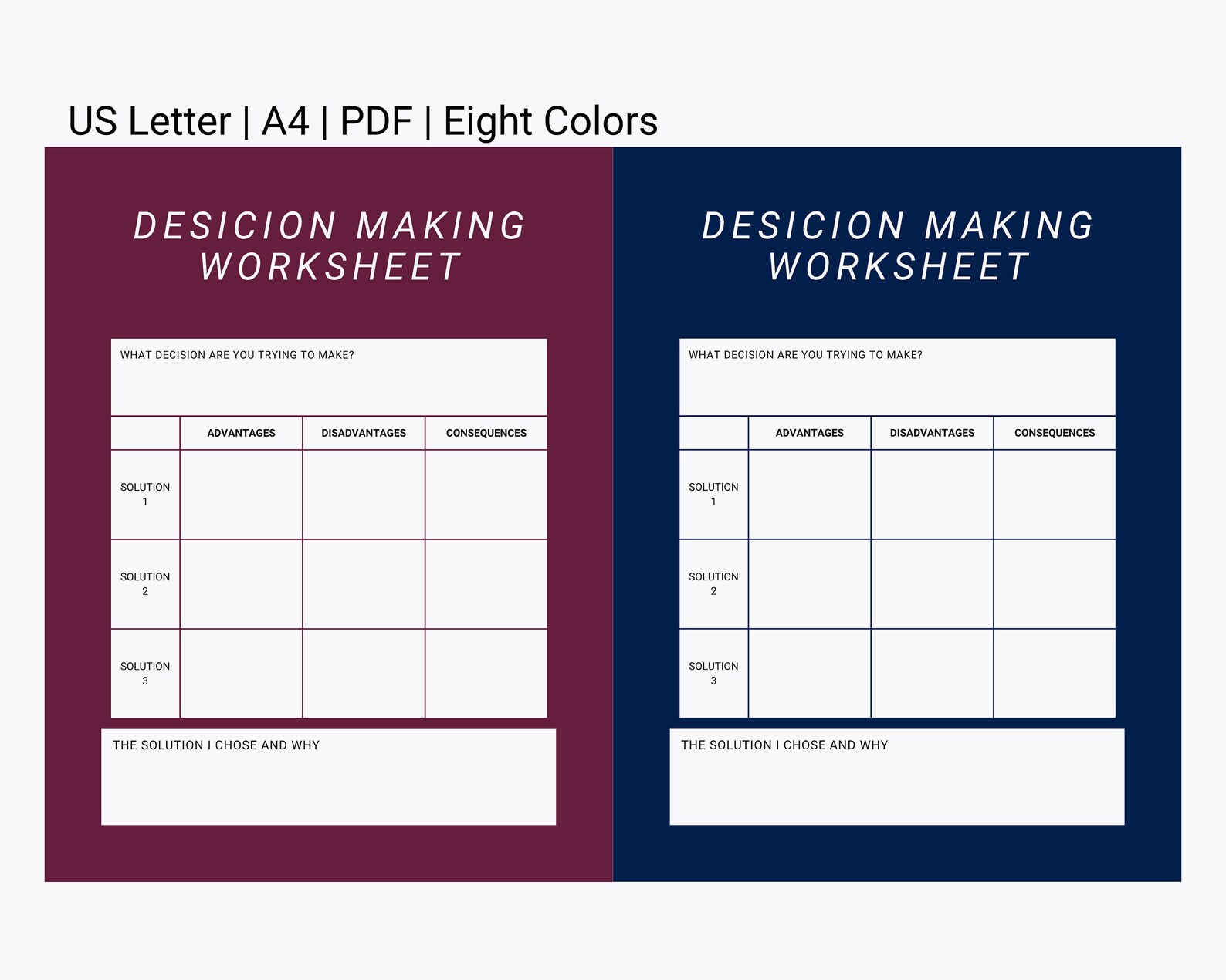 Desicion Worksheet Printable PDF Template Digital - Etsy