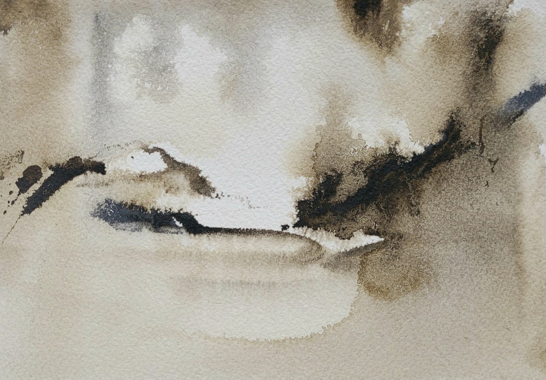 Brown Abstract Landscape Watercolor Painting Earth Tone Art Neutral Colors Modern Rustic Decor