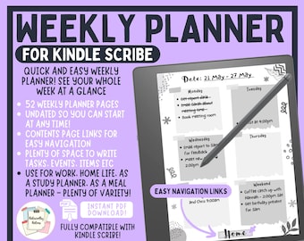 Kindle Scribe Simple Weekly Planner Digital Template Instant Download PDF Undated Organizer Scribe Hyperlink PDF Planner Template Week View