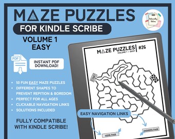 Kindle Scribe Maze Puzzle Book / Volume 1 - Facile / Modello digitale / Download istantaneo PDF / Link cliccabili per Scribe / Rompicapo per bambini